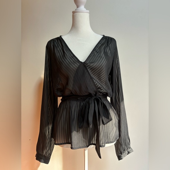 Express Tops - Express // XS Black Sheer Patterned Wrap Blouse